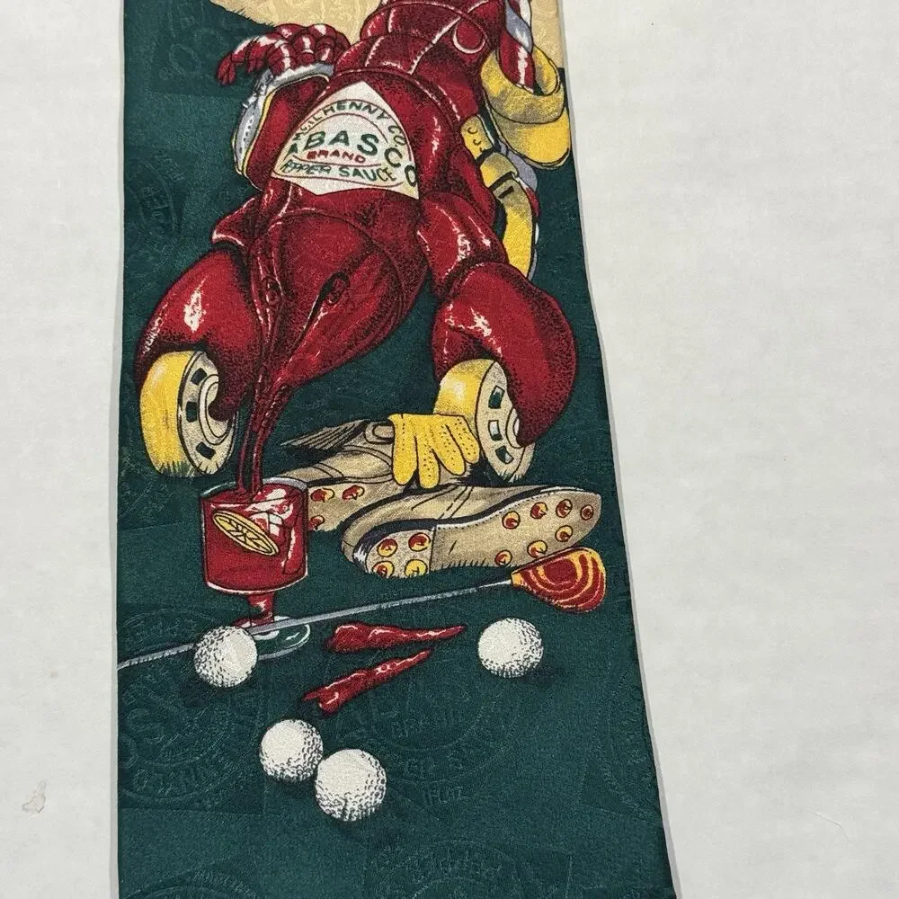 Men's Golf Themed Novelty Tie Tabasco Lobster Golf USA 100% Silk 58